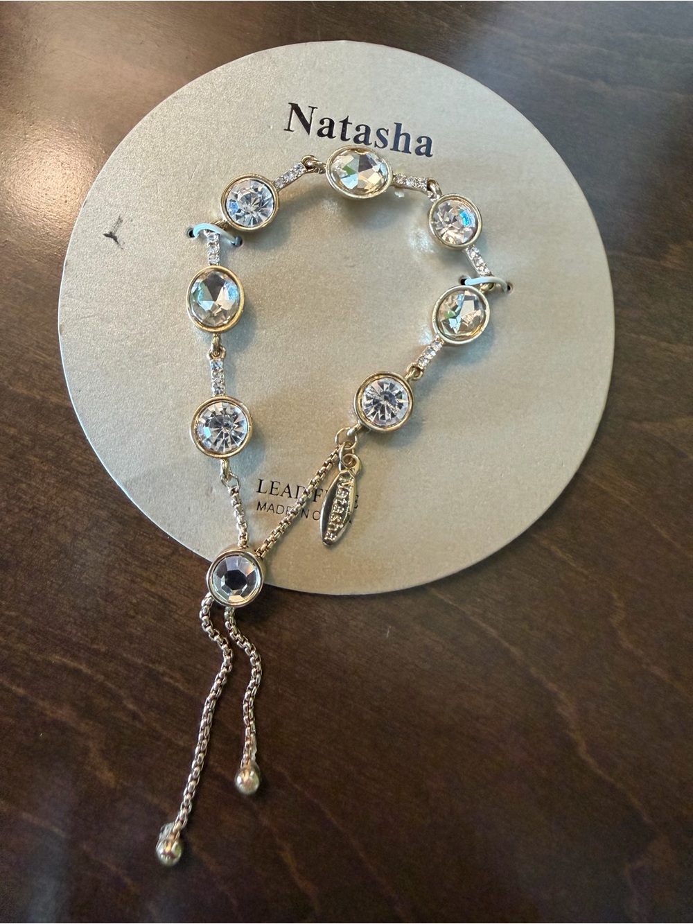 Natasha Gold Tone Crystal Bezel Slider Bracelet NEW